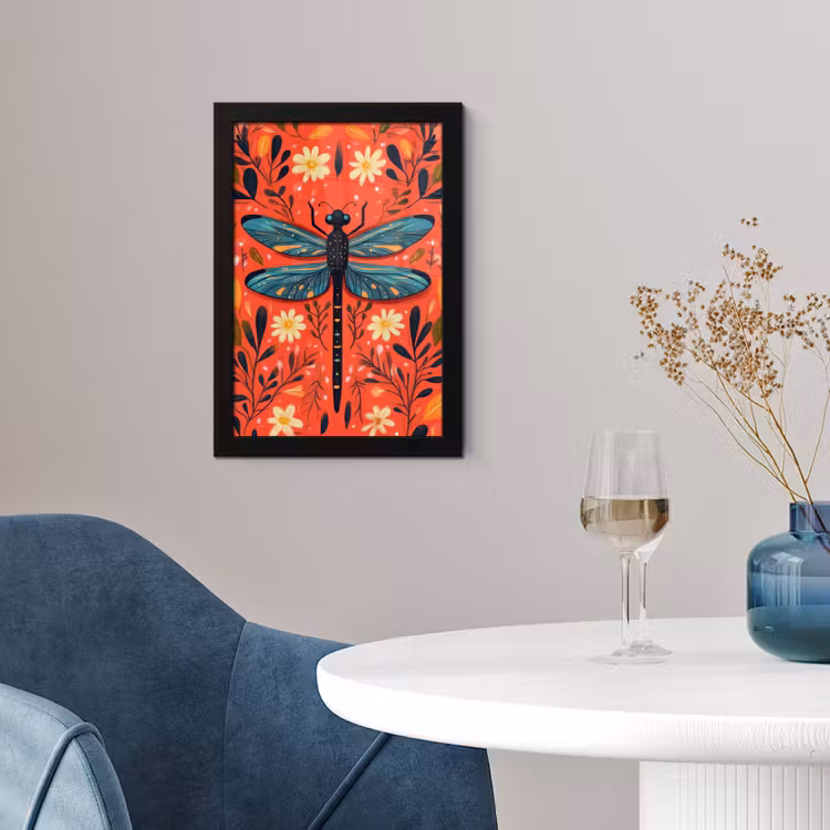 Poster met lijst - Libel - Blauw - Vleugels - Bladeren — 2