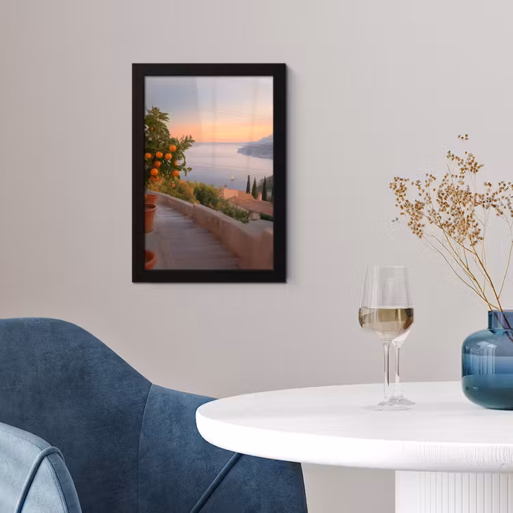 Poster met lijst - Middelandse zee - Sinaasappel - Heuvels - Zee — 2