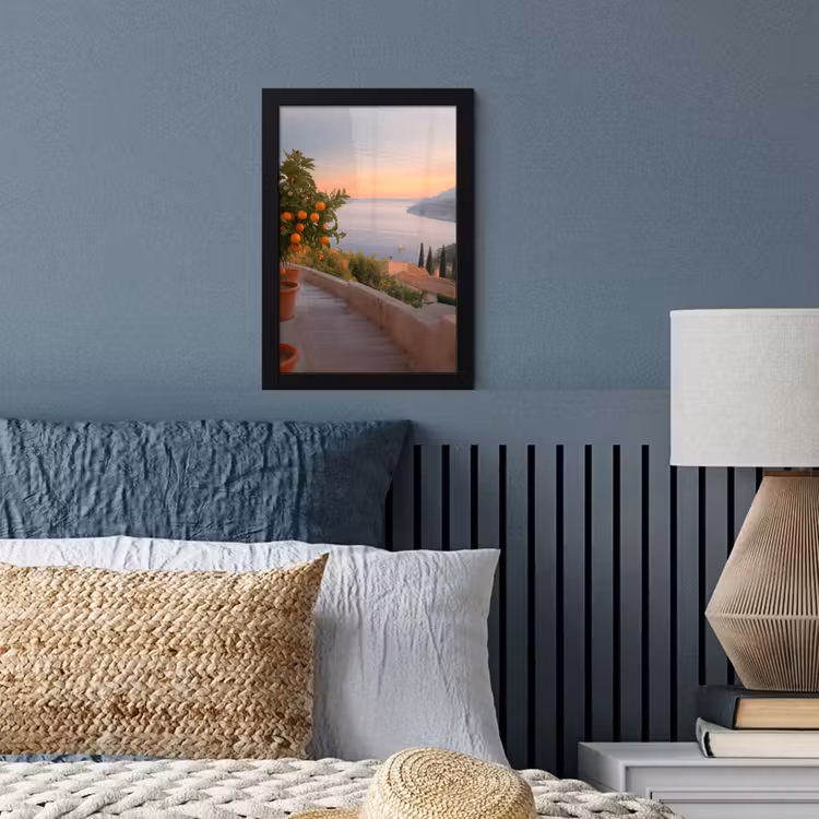 Poster met lijst - Middelandse zee - Sinaasappel - Heuvels - Zee — 4