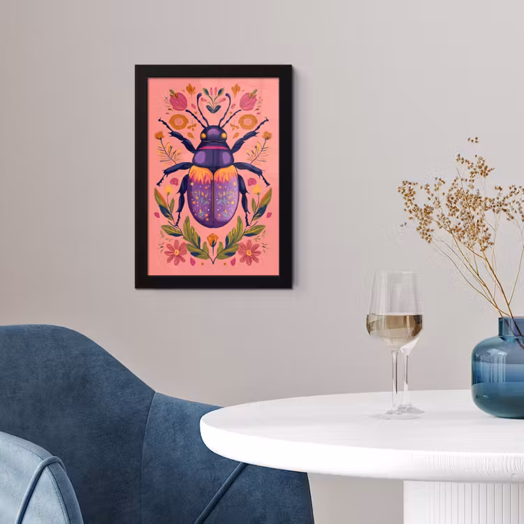 Poster met lijst - Paars - Kever - Stipjes - Bloemen — 2