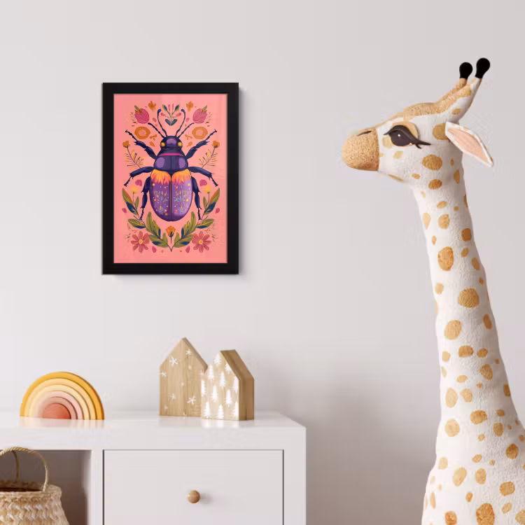 Poster met lijst - Paars - Kever - Stipjes - Bloemen — 5