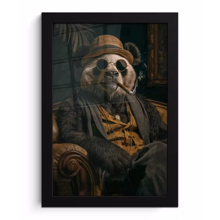 Poster met lijst - Panda - Hoed - Bril - Pak — 1