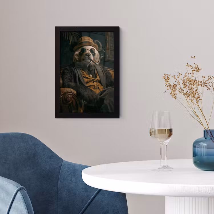 Poster met lijst - Panda - Hoed - Bril - Pak — 2