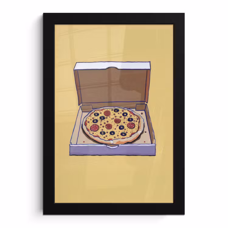 Poster met lijst - Pizza - Doos - Salami - Illustratie — 1