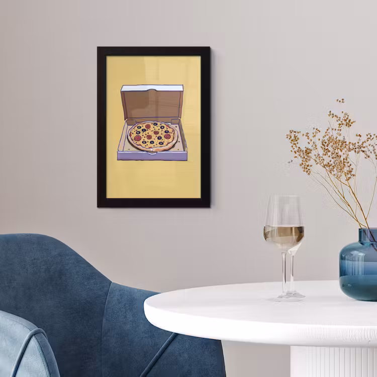 Poster met lijst - Pizza - Doos - Salami - Illustratie — 2