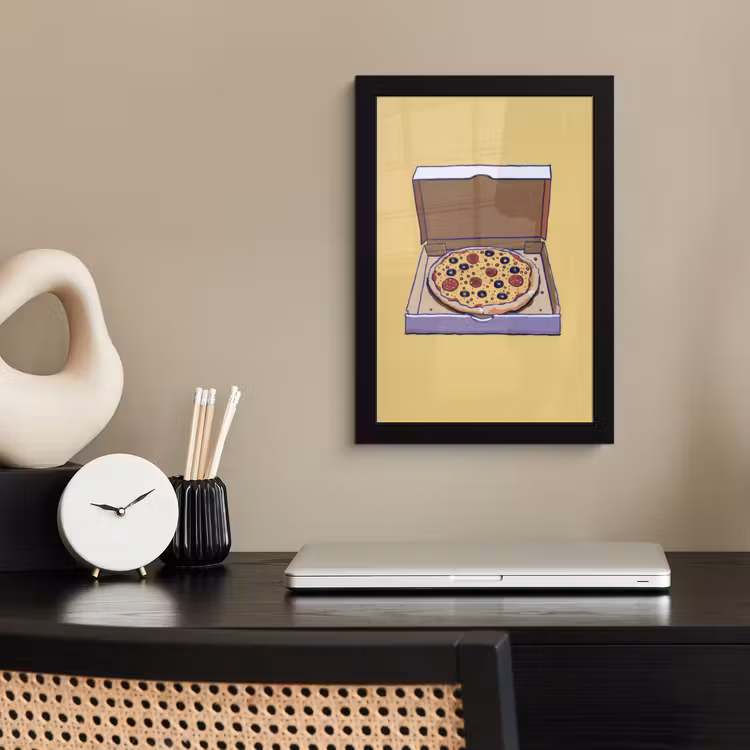 Poster met lijst - Pizza - Doos - Salami - Illustratie — 3