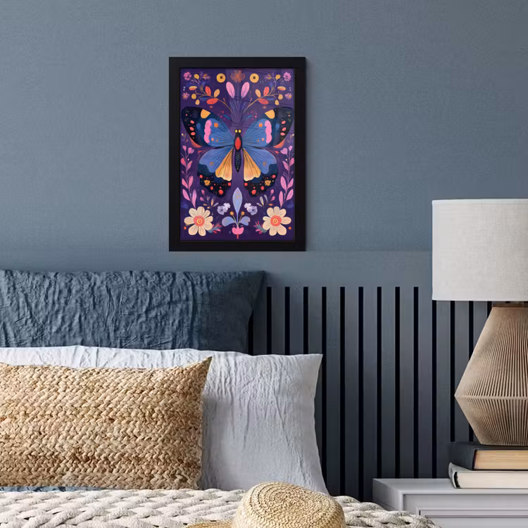 Poster met lijst - Sierlijk - Bloemen - Vlinder - Paars — 4
