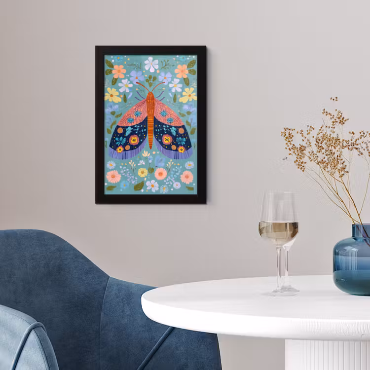 Poster met lijst - Vlinder - Sierlijk - Bloemen - Bladeren — 2