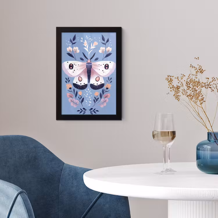 Poster met lijst - Vlinder - Vleugels - Stippen - Bloemen — 2