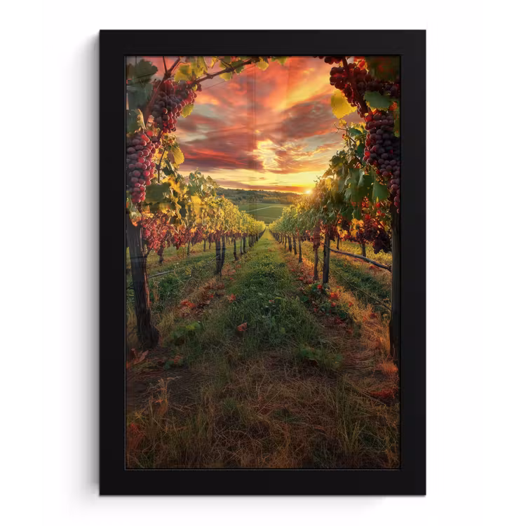 Poster met lijst - Wijngaard - Druiven - Zonsondergang — 1