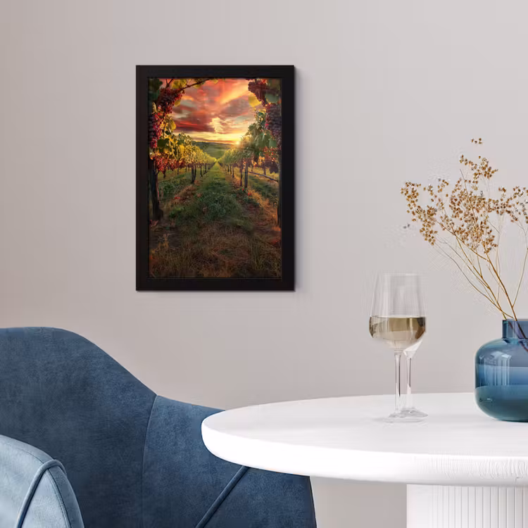 Poster met lijst - Wijngaard - Druiven - Zonsondergang — 2