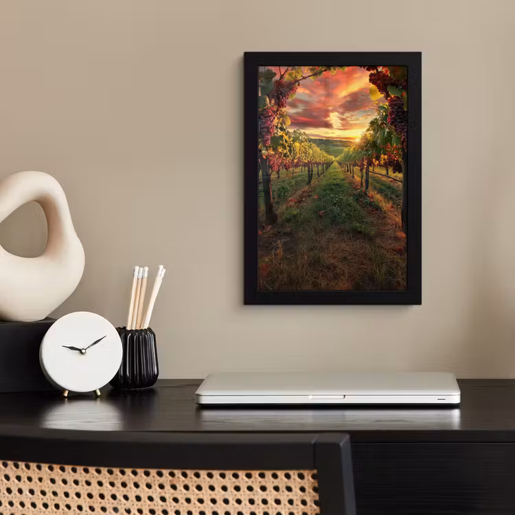 Poster met lijst - Wijngaard - Druiven - Zonsondergang — 3