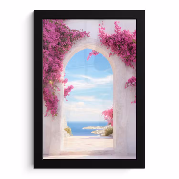 Poster met lijst - Zee - Roze - Bloemen - Poort — 1