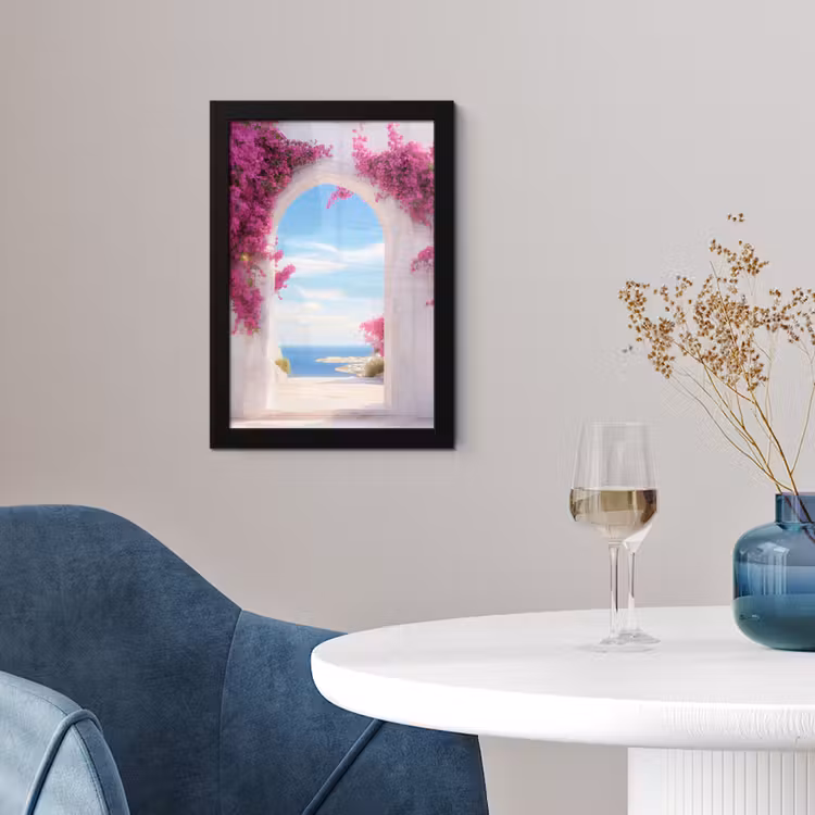 Poster met lijst - Zee - Roze - Bloemen - Poort — 2