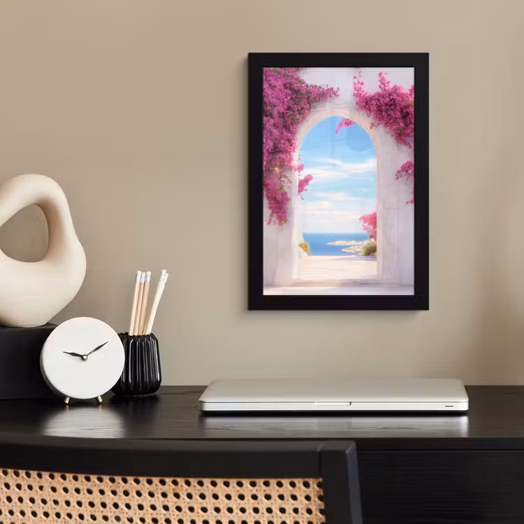 Poster met lijst - Zee - Roze - Bloemen - Poort — 3