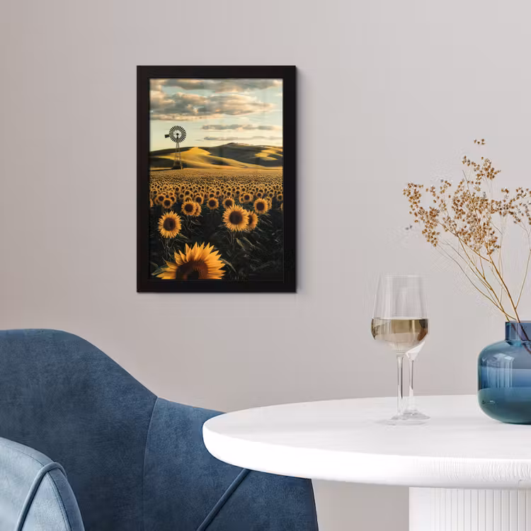 Poster met lijst - Zonnebloem - Veld - Windmolen — 2