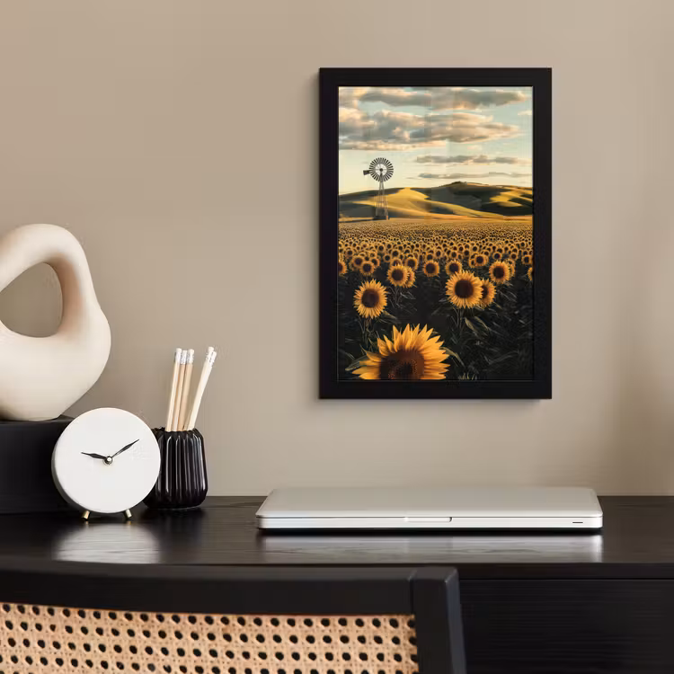 Poster met lijst - Zonnebloem - Veld - Windmolen — 3