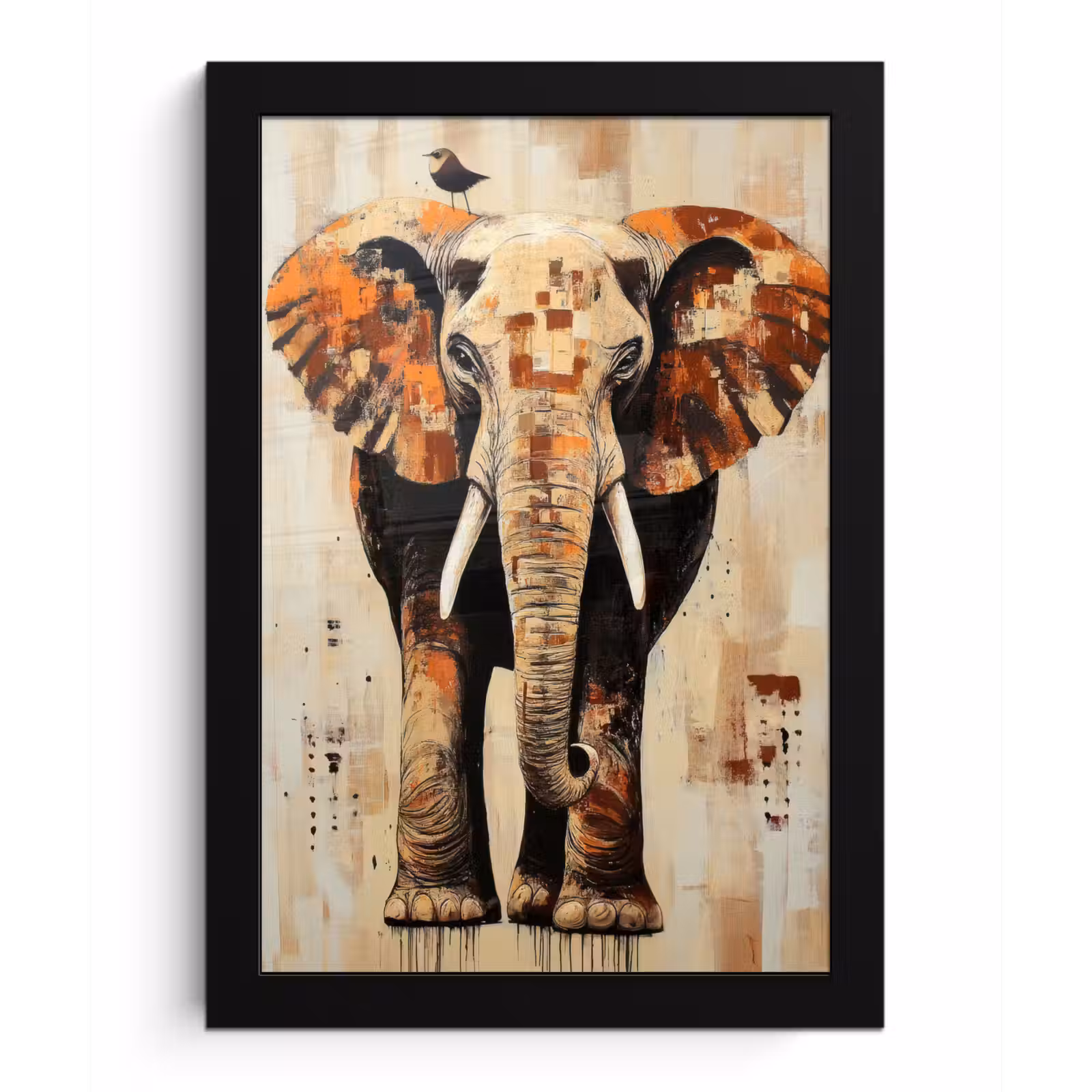 Poster met lijst - Olifant - Slurf - Mozaïek - Abstract — 1