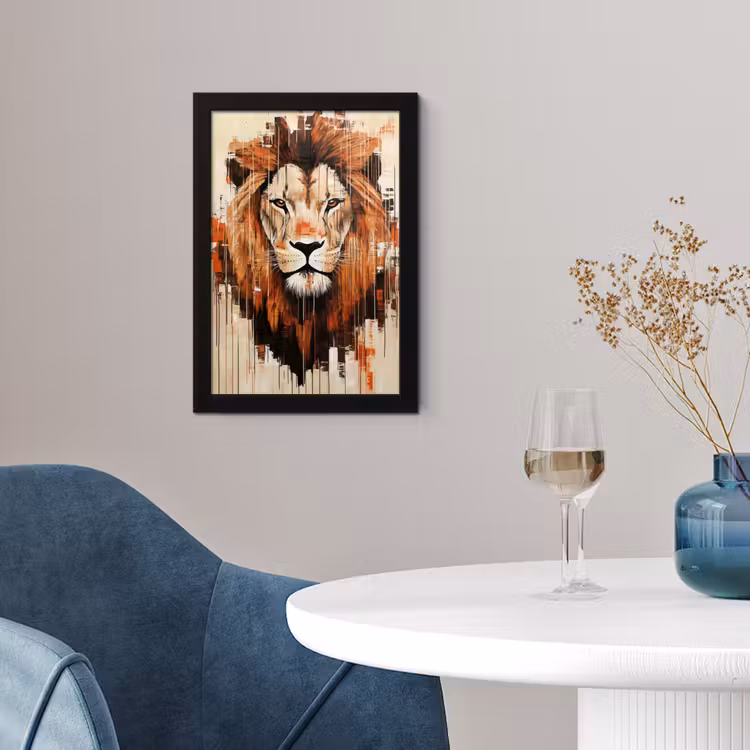 Poster met lijst - Leeuwenkop - Lijnen - Crème — 2