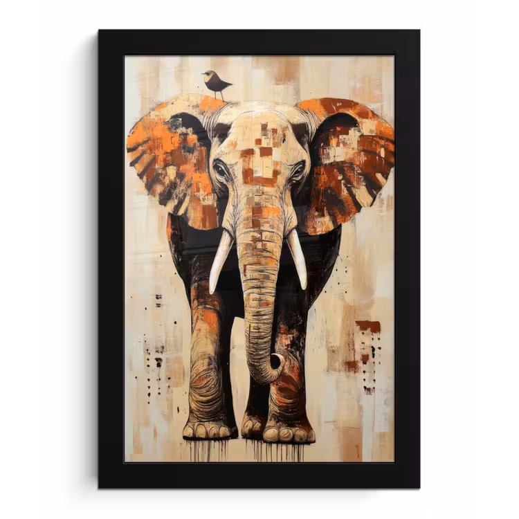 Poster met lijst - Olifant - Slurf - Mozaïek - Abstract — 1