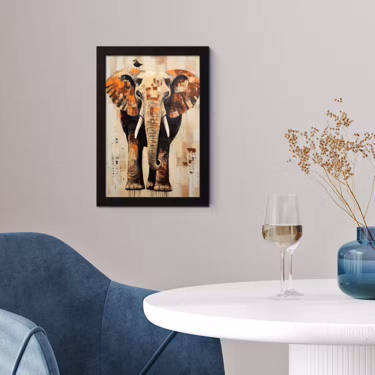 Poster met lijst - Olifant - Slurf - Mozaïek - Abstract — 2