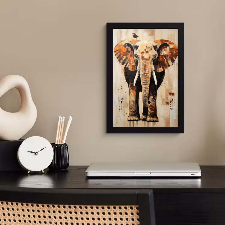 Poster met lijst - Olifant - Slurf - Mozaïek - Abstract — 3