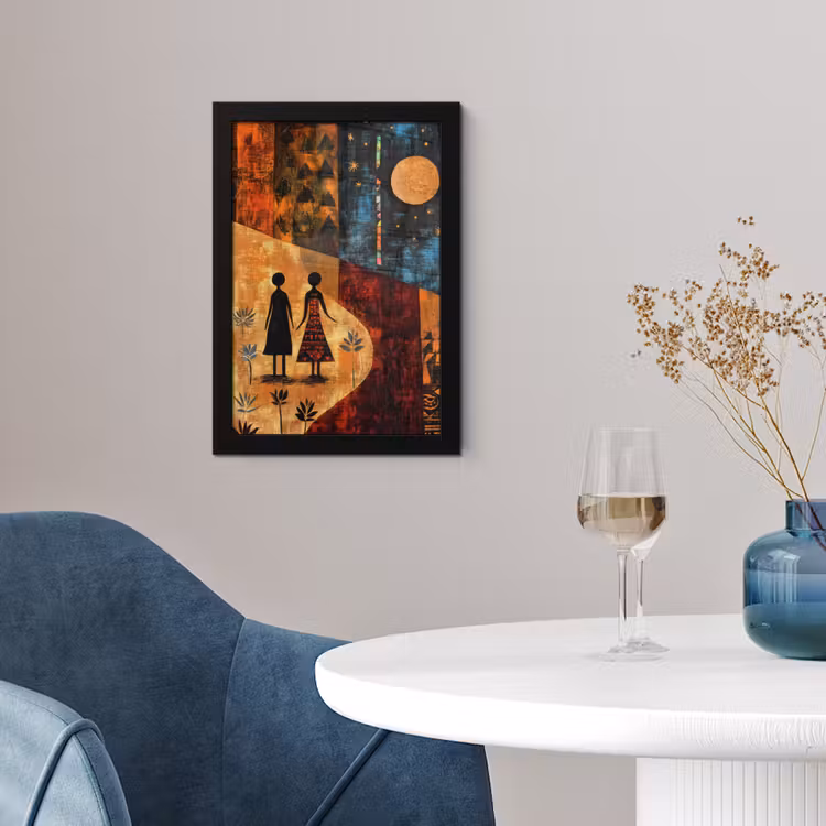 Poster met lijst - Silhouetten - Abstract - Zon - Maan — 2