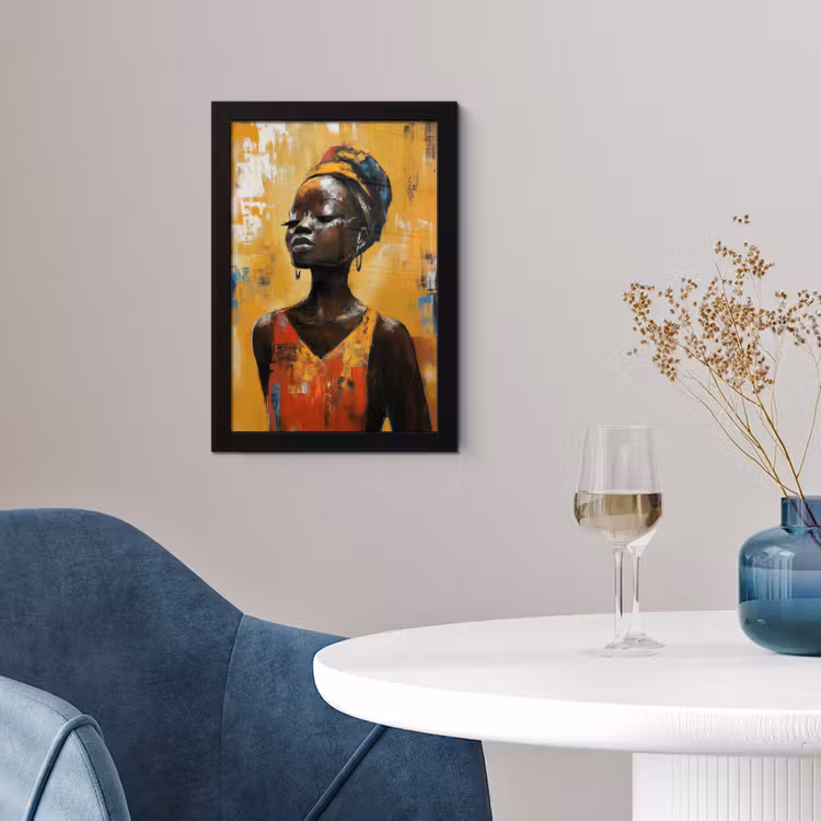 Poster met lijst - Vrouw - Ogen - Penseelstreken - Geel — 2