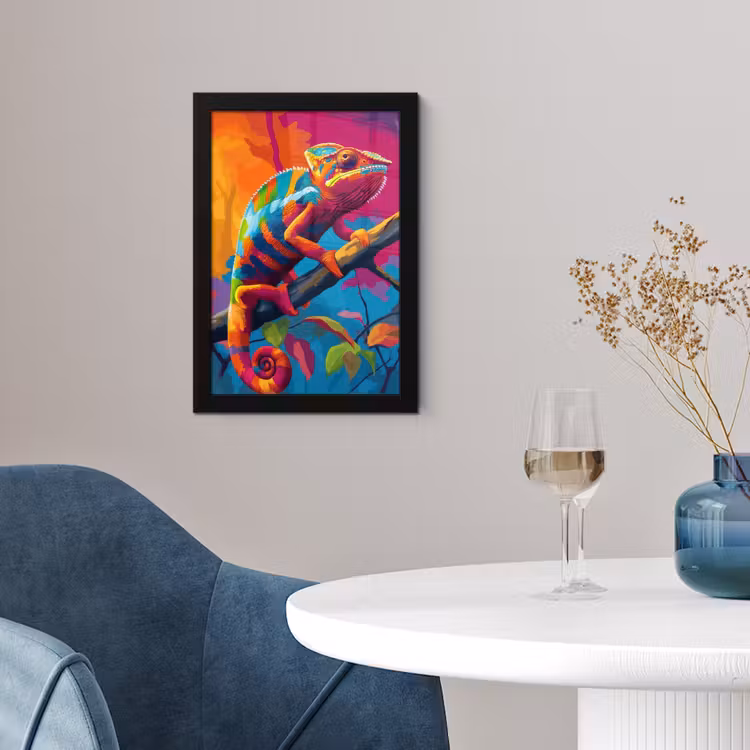 Poster met lijst - Kameleon - Tak - Gestreept - Bladeren — 2