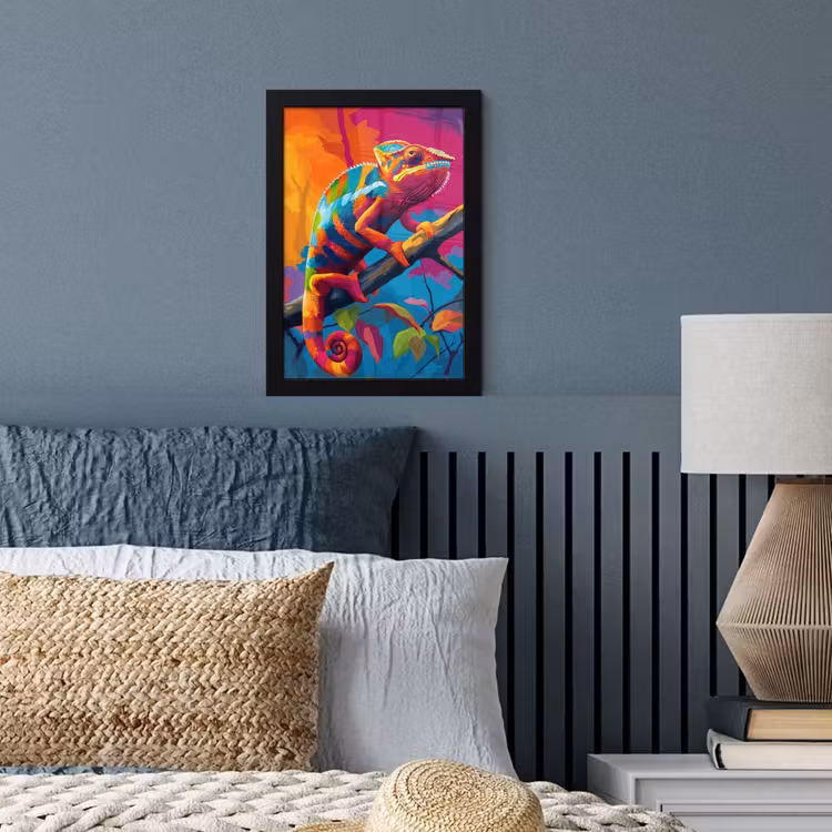 Poster met lijst - Kameleon - Tak - Gestreept - Bladeren — 4