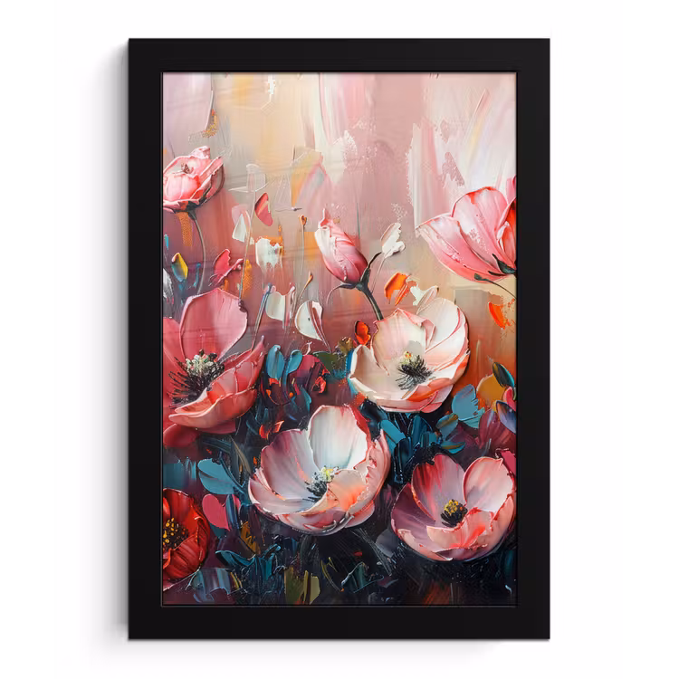 Poster met lijst - Klaprozen - Roze - Bloemen - Botanisch - Kunst — 1