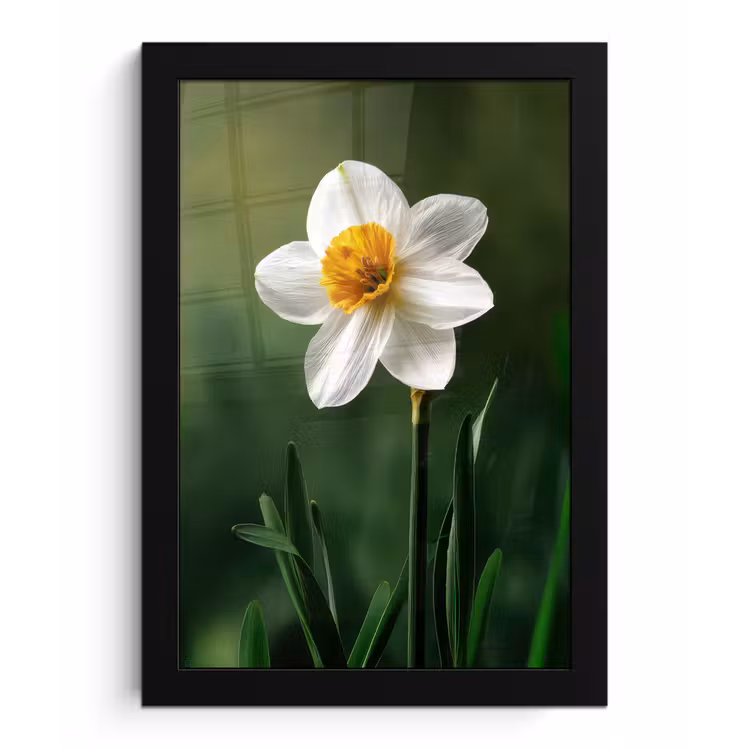 Poster met lijst - Narcis - Bloem - Wit - Grassprieten — 1