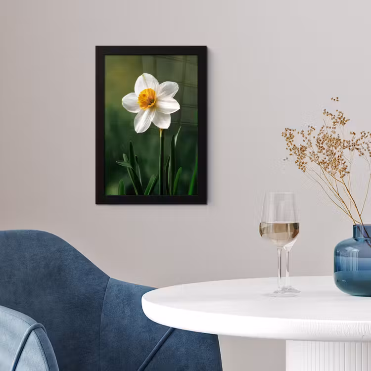 Poster met lijst - Narcis - Bloem - Wit - Grassprieten — 2
