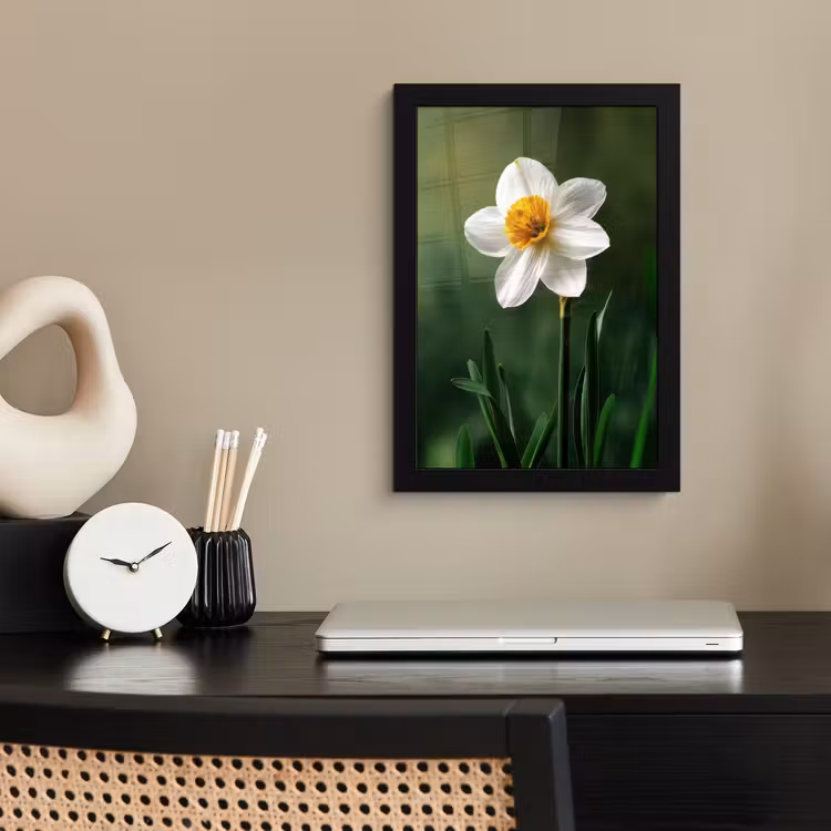 Poster met lijst - Narcis - Bloem - Wit - Grassprieten — 3