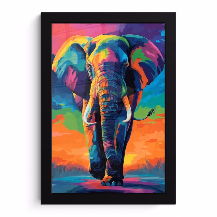 Poster met lijst - Olifant - Kleurrijk - Lucht - Abstract — 1