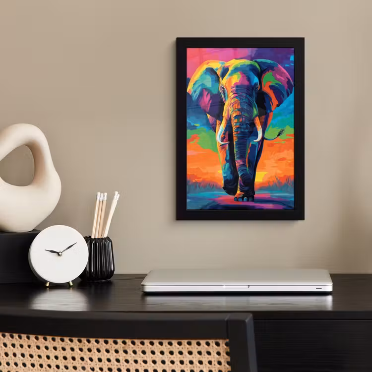 Poster met lijst - Olifant - Kleurrijk - Lucht - Abstract — 3
