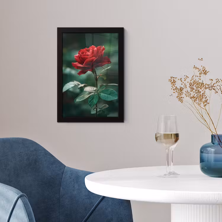 Poster met lijst - Roos - Bladeren - Dieprood — 2