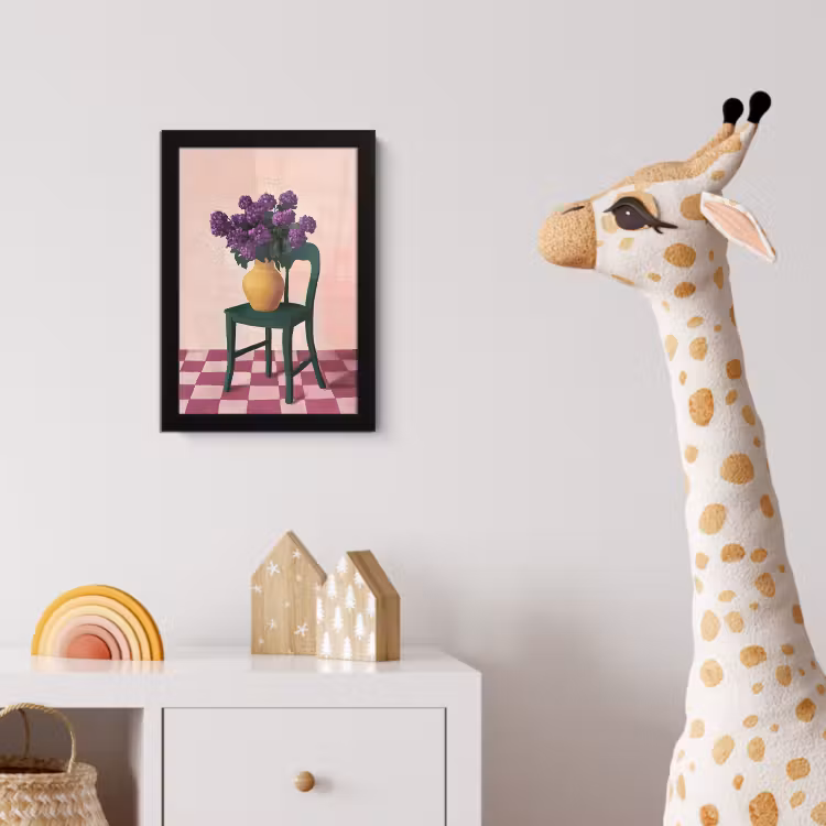 Poster met lijst - Stoel - Vaas - Bloemen - Geblokt — 5