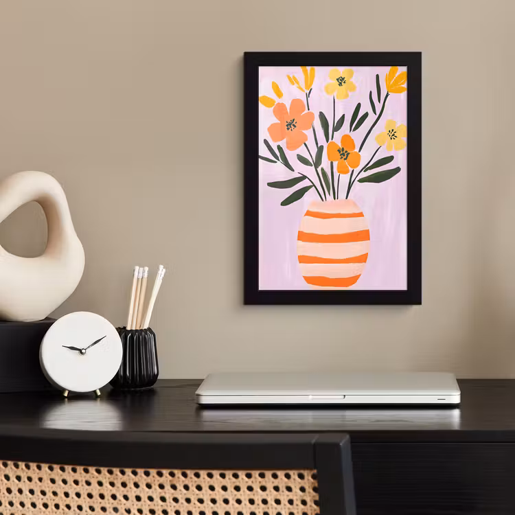 Poster met lijst - Vaas - Gestreept - Bloemen - Oranje — 3