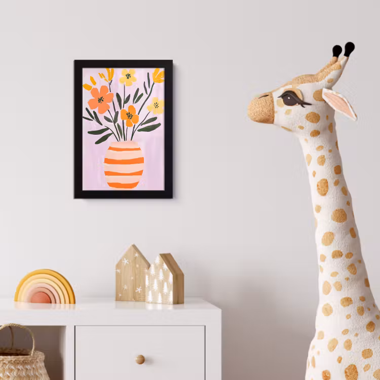Poster met lijst - Vaas - Gestreept - Bloemen - Oranje — 5