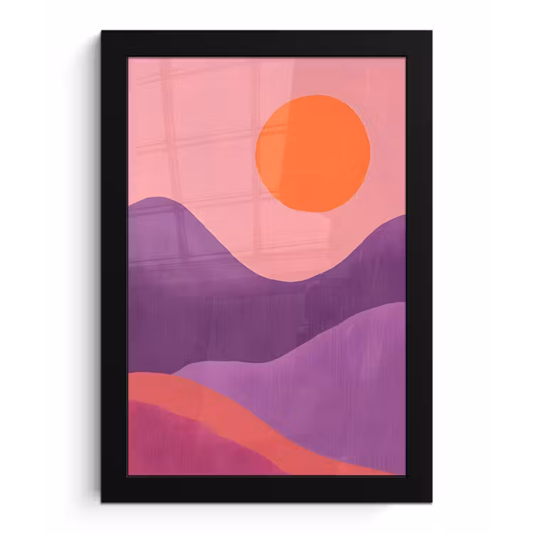 Poster met lijst - Zon - Heuvels - Paars - Abstract — 1