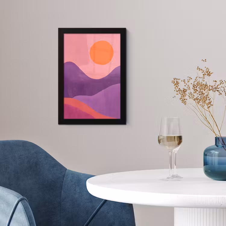 Poster met lijst - Zon - Heuvels - Paars - Abstract — 2