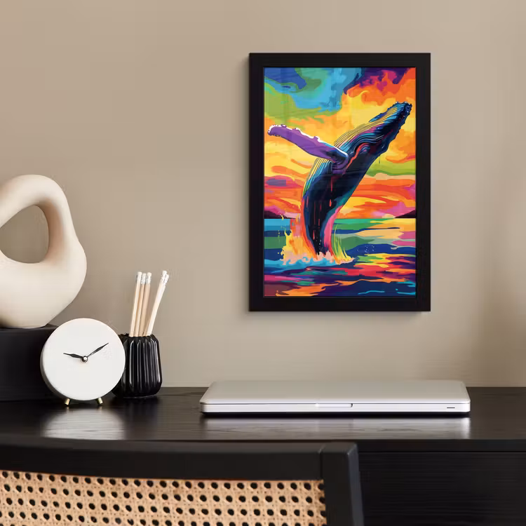Poster met lijst - Zonsondergang - Walvis - Geschilderd - Kleurrijk — 3