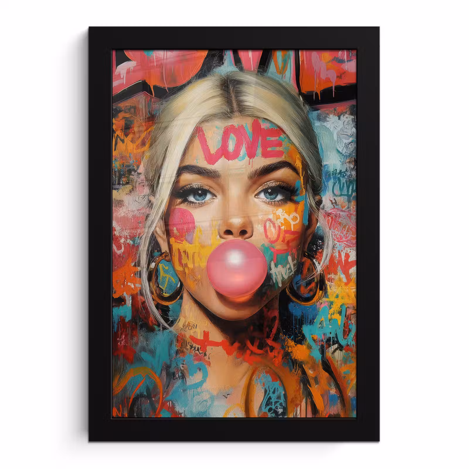 Poster met lijst - Vrouw - Kauwgom - Graffiti - Love — 1