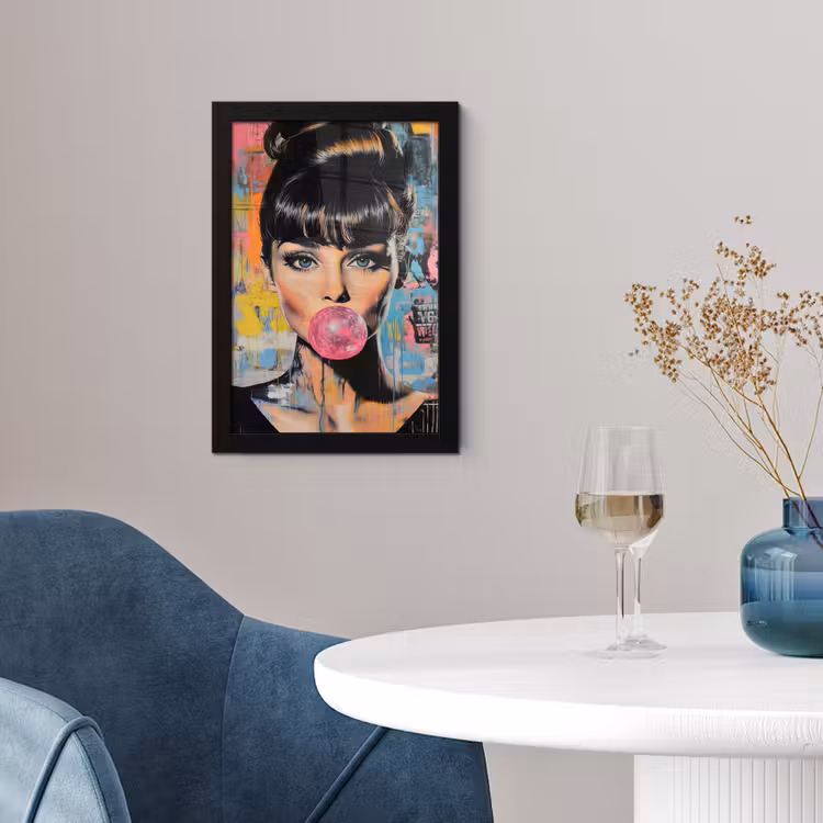 Poster met lijst - Kauwgom - Vrouw - Penseelstreken - Modern — 2