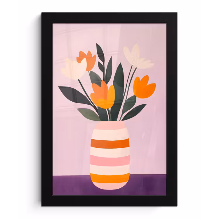 Poster met lijst - Tulpen - Vaas - Strepen - Paars — 1