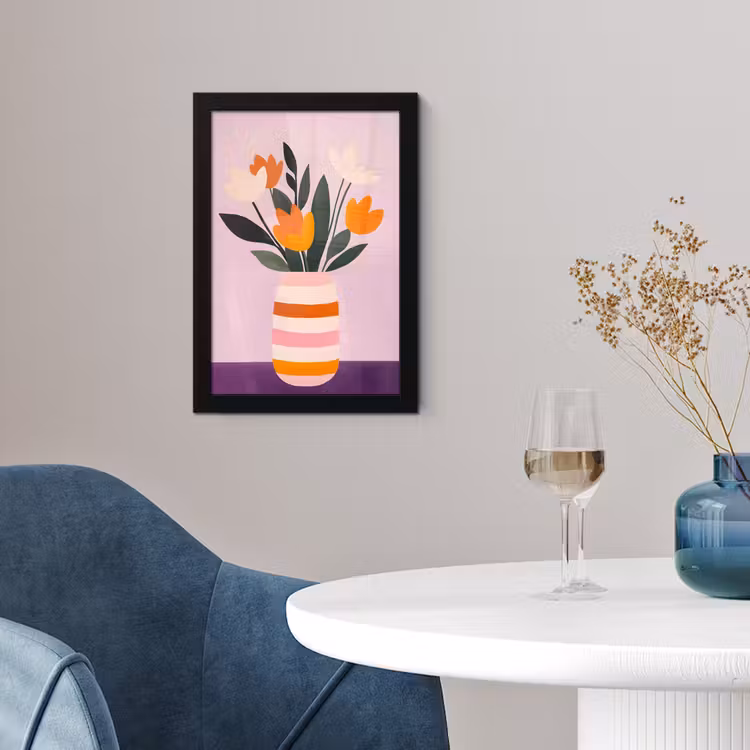 Poster met lijst - Tulpen - Vaas - Strepen - Paars — 2