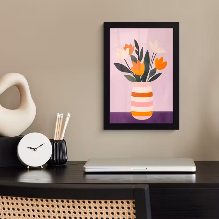 Poster met lijst - Tulpen - Vaas - Strepen - Paars — 3