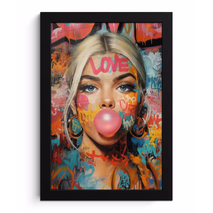 Poster met lijst - Vrouw - Kauwgom - Graffiti - Love — 1
