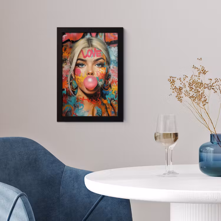 Poster met lijst - Vrouw - Kauwgom - Graffiti - Love — 2